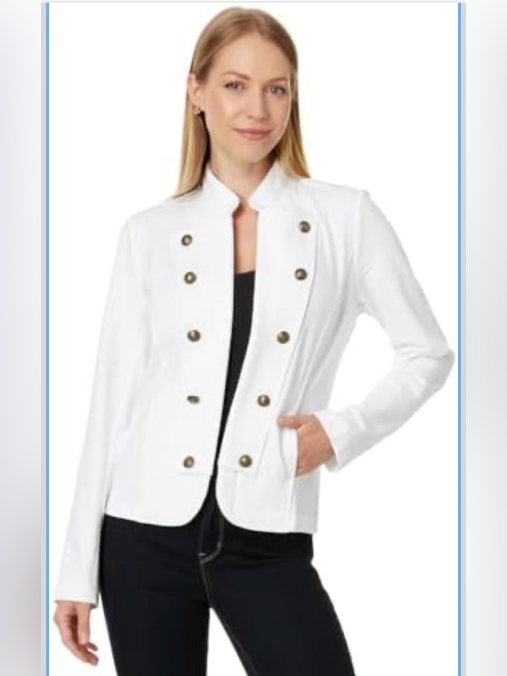 Tommy Hilfiger White Military-Style Double-Breasted Blazer